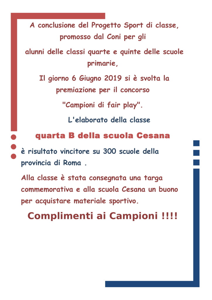 RISULTATO CONCORSO CAMPIONI DI FAIR PLAY